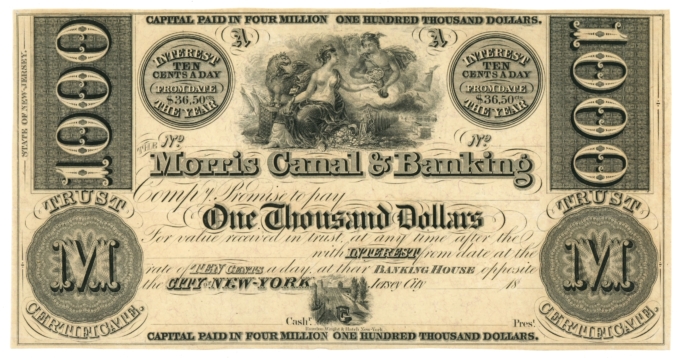 18XX Morris Canal & Banking Co Jersey City NJ $1000 Obsolete (64978OZ)