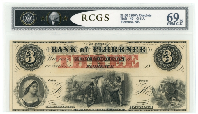 18XX Bank of Florence Nebraska NE $3 Obsolete Note - Remainder (64979)
