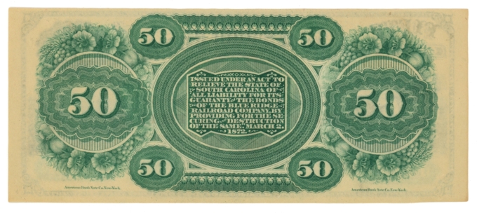 1872 State of South Carolina Columbia SC $50 Obsolete Note CR-8 (64982)