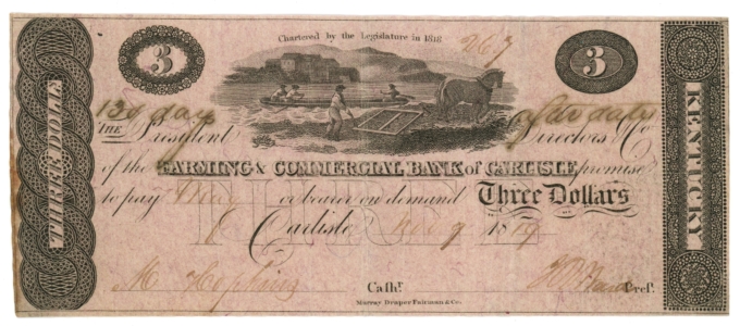 1819 Farming & Commercial Bank of Carlisle Kentucky KY $3 Obsolete (64985)