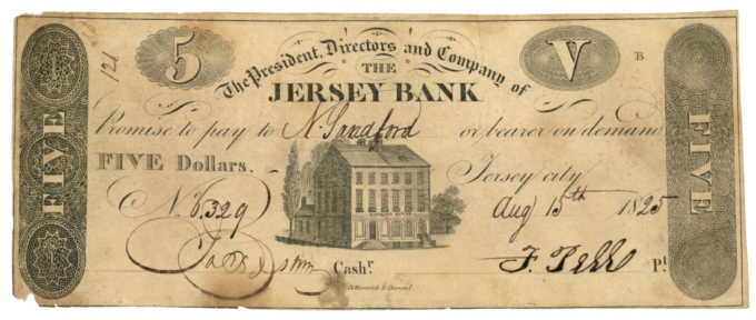 1825 Jersey Bank - Jersey City New Jersey NJ $5 Obsolete Note W946 (64984)
