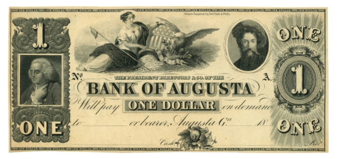 18XX Bank of Augusta Georgia GA $1 Obsolete Note - Remainder (64986)