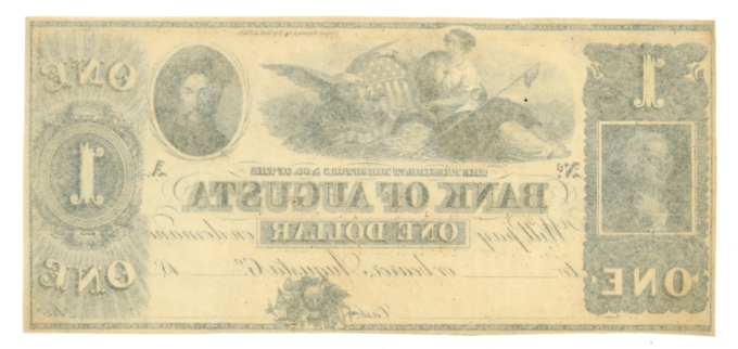 18XX Bank of Augusta Georgia GA $1 Obsolete Note - Remainder (64986)