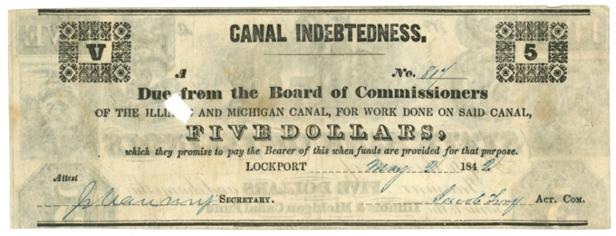 1842 Illinois and Michigan Canal obsolete $5 IL (L6088)