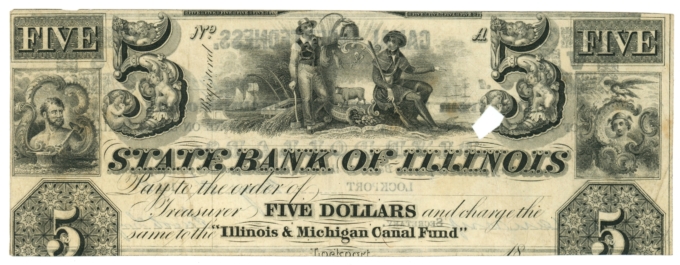 1842 Illinois and Michigan Canal obsolete $5 IL (L6088)