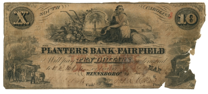 1853 Planters Bank of Fairfield South Carolina $10 SC (L6121)