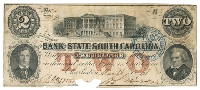 1861 Bank of the State of South Carolina $2 SC (L6122)