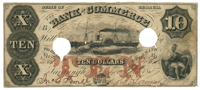1857 Bank of Commerce Savannah Georgia $10 GA (L6123)