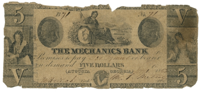 1853 Mechanics Bank Augusta GA $5 Georgia (L6126)