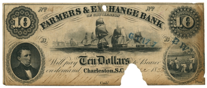 1853 Farmers & Exchange Bank of Charleston $10 SC (L6127)