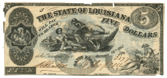 1862 State of Louisiana $5 Baton Rouge LA CR-10 (L6200)