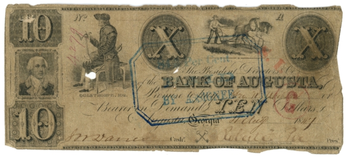 1847 Bank of Augusta Georgia $10 GA (L6204)