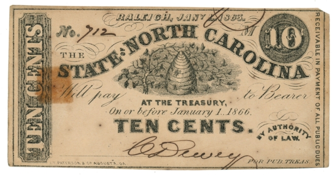 1863 State of North Carolina 10 Cents Raleigh NC (L6205)