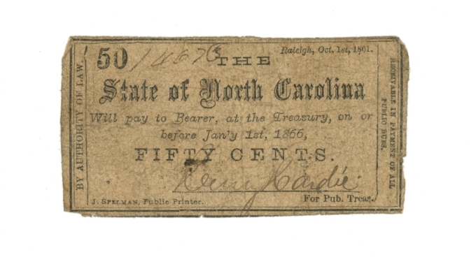 1861 State of North Carolina 50 Cents Raleigh NC (L6208)