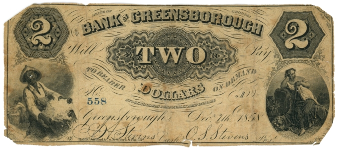 1858 Bank of Greensborough Georgia $2 GA (L6213)