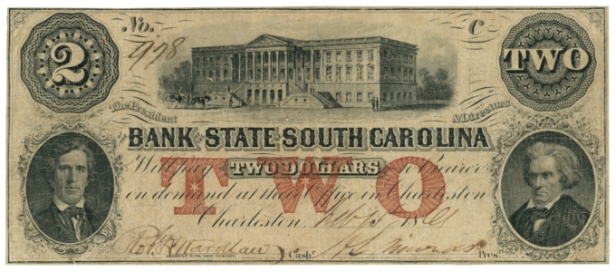 1861 Bank of South Carolina $2 Charleston SC (L6215)