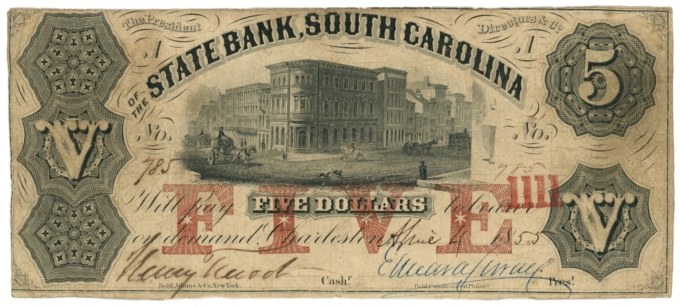 1855 State Bank of South Carolina $5 SC No.785 (L6220)