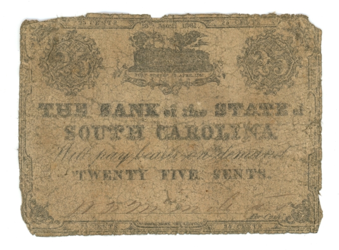 1861 Bank of State of South Carolina 25 Cents SC (L6222)