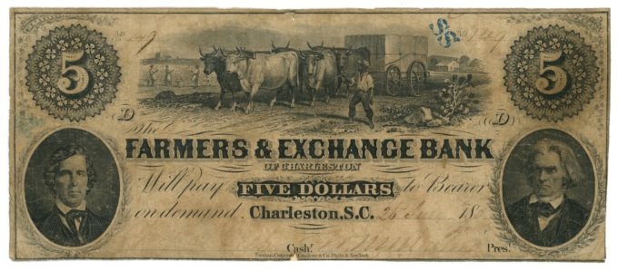 18X3 Farmers & exchange Bank of Charleston $5 SC (L6223)