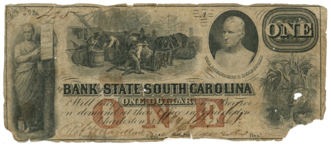 1861 Bank of State of South Carolina $1 Charleston SC (L6224)