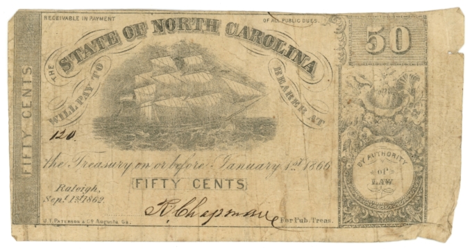 1866 State of North Carolina 50 Cents NC (L6225)