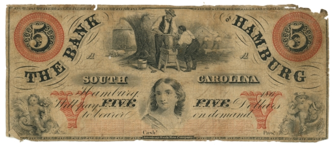 186X Bank of Hamburg South Carolina $5 SC (L6226)