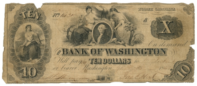 1858Bank of Washington North Carolina $10 NC (L6227)