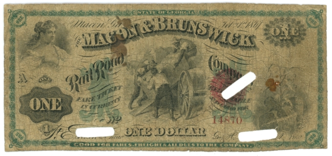1861Macon & Brunswick RR Co Georgia $1 GA (L6228)