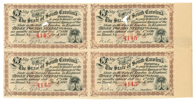 State of South Carolina Bond Interest Coupons SC (L6229)