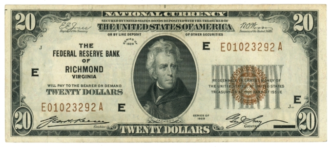 1929 Federal Reserve Bank of Richmond VA $20 FRBN (L6242)