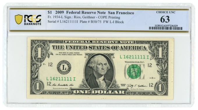 2009 $1 FRN San Francisco FR-1934-L PCGS UNC63 (L6243)