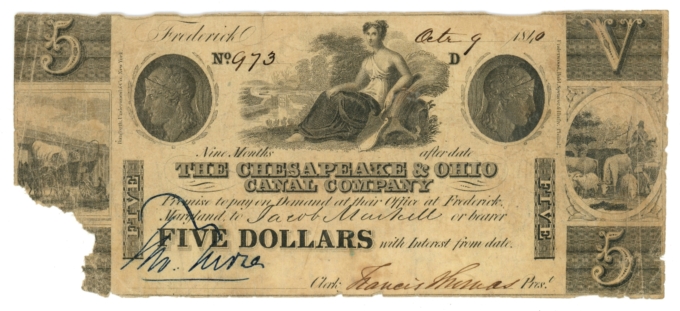 1840 Chesapeake & Ohio Canal Company Maryland $5 MD (L6247)
