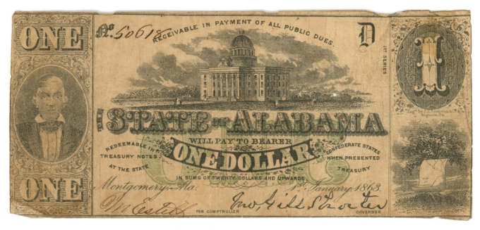 1863 State of Alabama Montgomery AL $1 CR-1 (L6250)