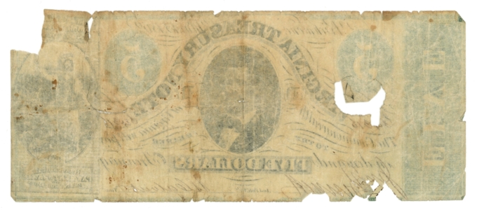1862 Virginia Treasury Note $5 VA CR-13 (L6255)