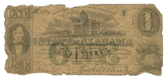 1863 State of Alabama $1 AL CR-1 (L6256)