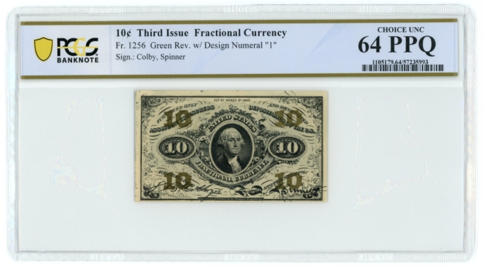 FR-1256 US Fractional Currency 10c Note PCGS UNC 64PPQ (65078)