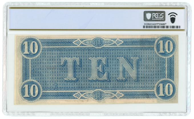 T-68 1864 Confederate States of America CSA $10 Note 2/1 Series PCGS 63PPQ 65087
