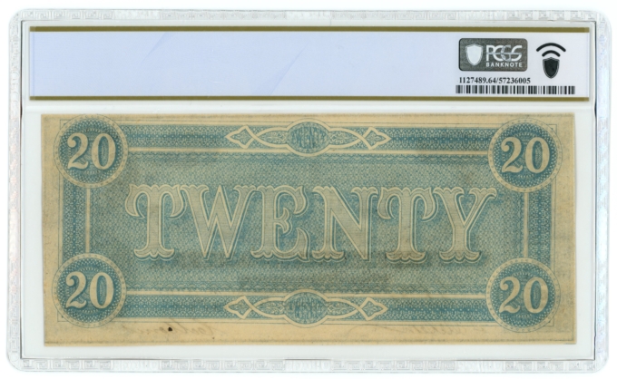 T-67 1864 Confederate States of America CSA $20 Note PCGS UNC 64 (65091)