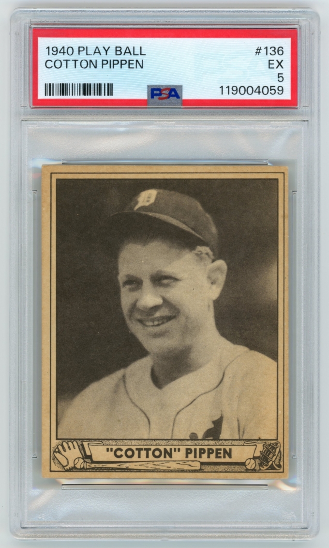 1940 Play Ball #136 Cotton Pippen Detroit Tigers Card PSA 5 EX (65096)