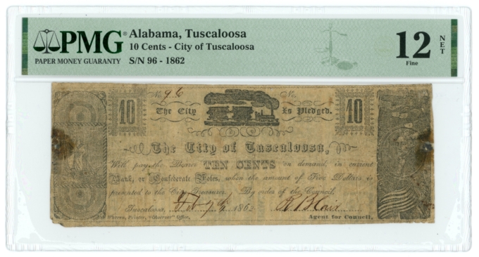 1862 City of Tuscaloosa Alabama AL 10c Obsolete Note PMG 12 NET R7 (65173)