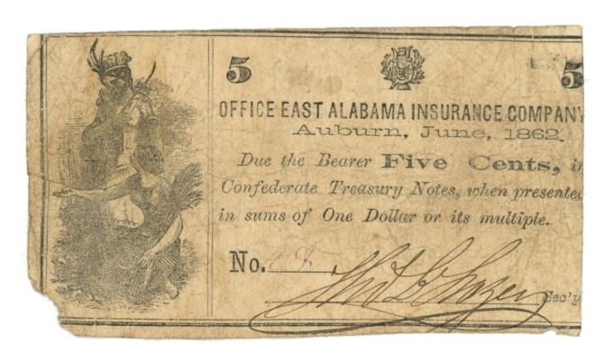 1862 East Alabama Insurance Co Auburn Alabama AL 5c Obsolete R15-UNL (65178)