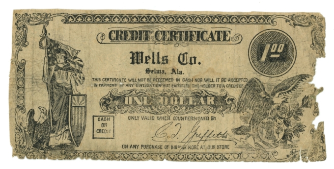 ND Wells Co. Selma Alabama AL $1 Credit Certificate (65183)