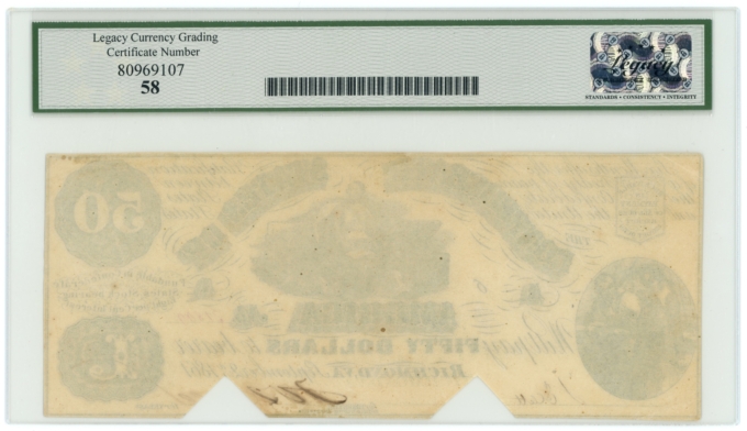 T-14 1861 Confederate States of America CSA $50 Note PF-9 CR-78 LCG AU58 (65260)