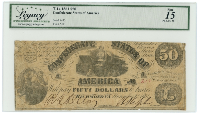 T-14 1861 Confederate States of America $50 Note PF-9 CR-78 R12 LCG F15 (65261)
