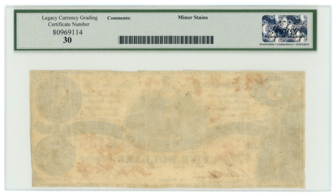 T-36 1861 Confederate States of America CSA $5 PF-2 CR-274 LCG VF30 (65267)