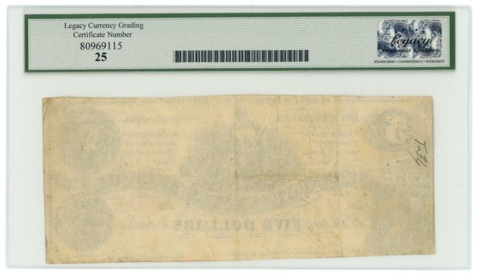 T-36 1861 Confederate States of America CSA $5 PF-3 CR-276 LCG VF25 (65268)