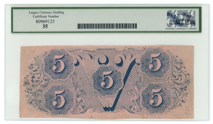 T-53 1862 Confederate States of America CSA $5 PF-3 CR-383 LCG VF35 (65278)