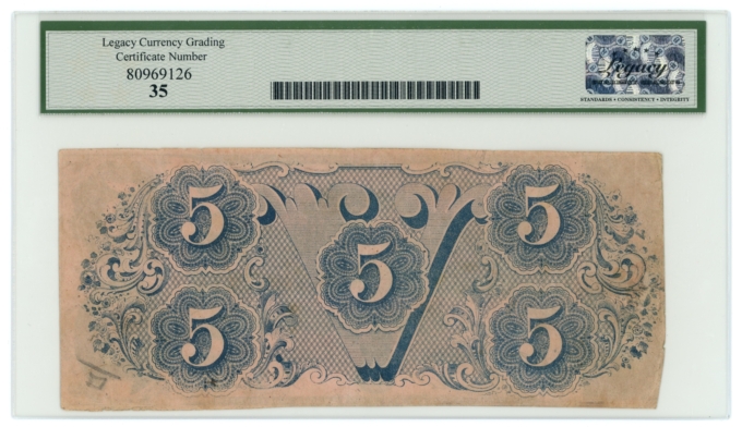 T-53 1862 Confederate States of America CSA $5 PF-8 CR-387 LCG VF35 (65289)