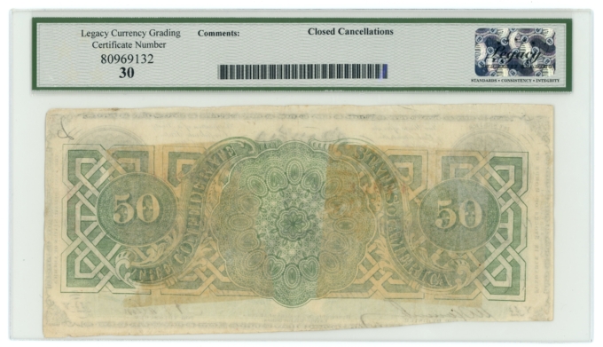 T-57 1863 Confederate States of America CSA $50 PF-6 CR-411 R9 LCG VF30 (65296)