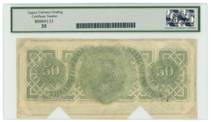 T-57 1863 Confederate States of America CSA $50 Note LCG VF35 (65297)